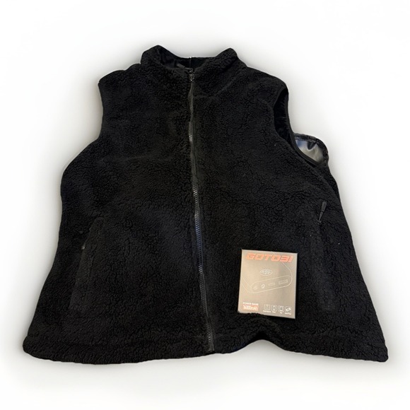 Gotobi Jackets & Blazers - Rechargeable Heated Vest Black Fuzzy Fleece Vest Size Large‎ Women Battery
